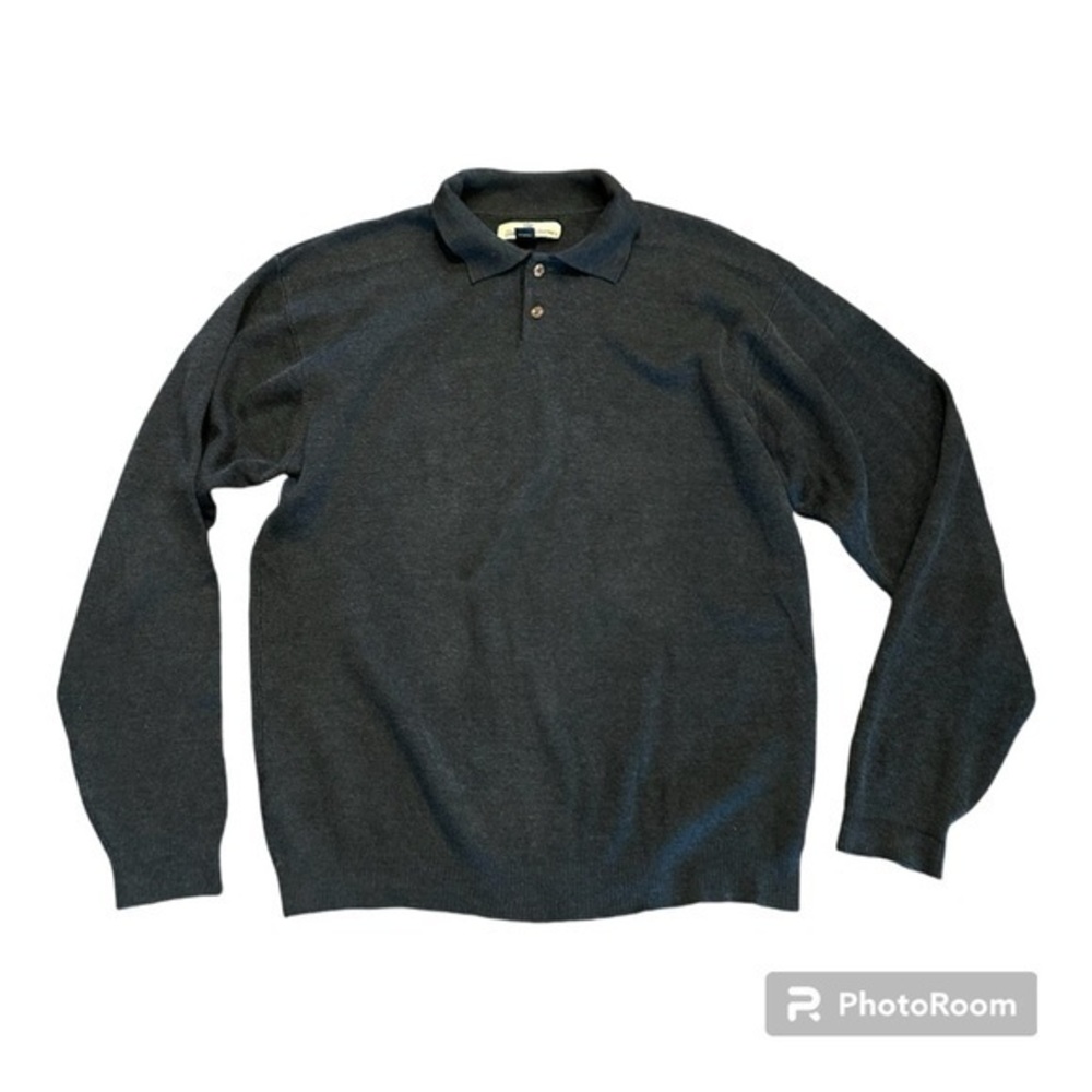 Tommy Bahama dark gray long sleeve polo style silk blend sweater large